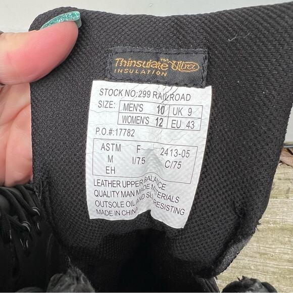 Thorogood 299 Railroad Black Safety Toe 1000 gram Thinsulate Leather Boots 10